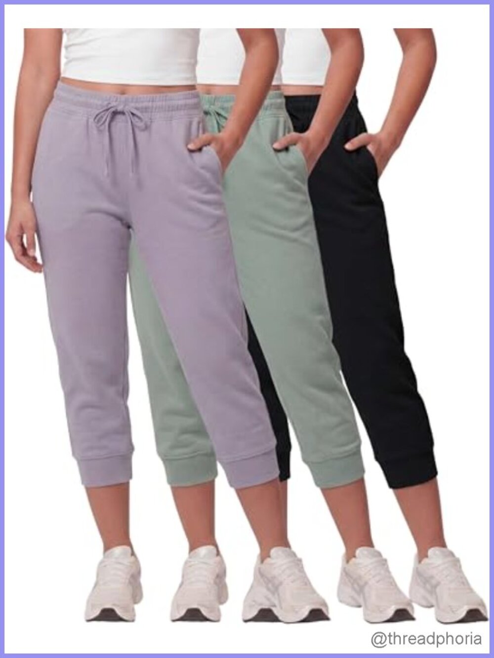 3 Pack Fleece Capri Joggers Women's Cropped Sweatpants Lounge with Pockets